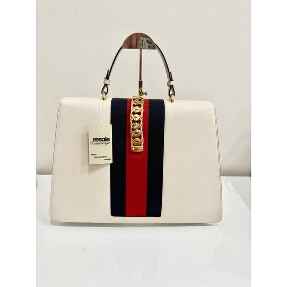 Gucci Large Sylvie 1969 Leather Handbag with Removable Strap White - Picture 6 of 15